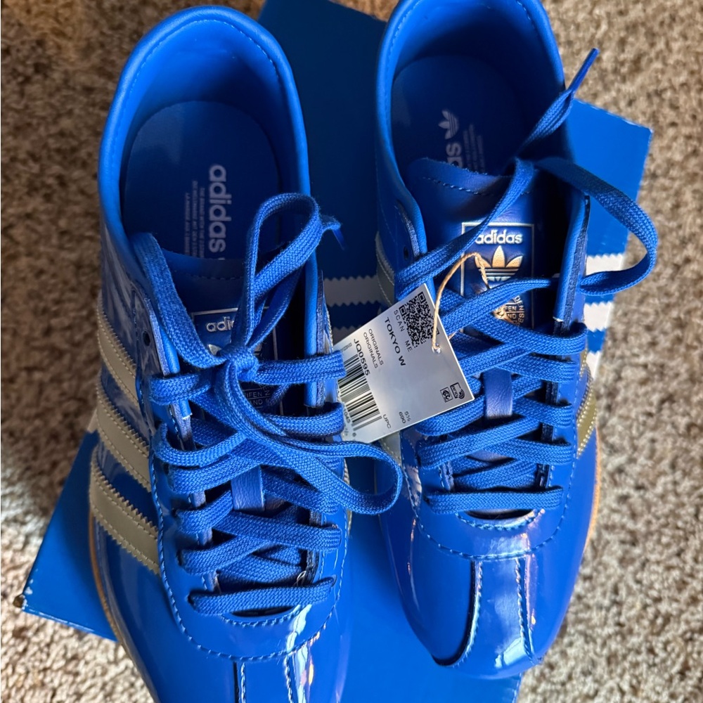 adidas Tokyo Men's Blue Patent Sneakers with Silver Stripes - Picture 3 of 6